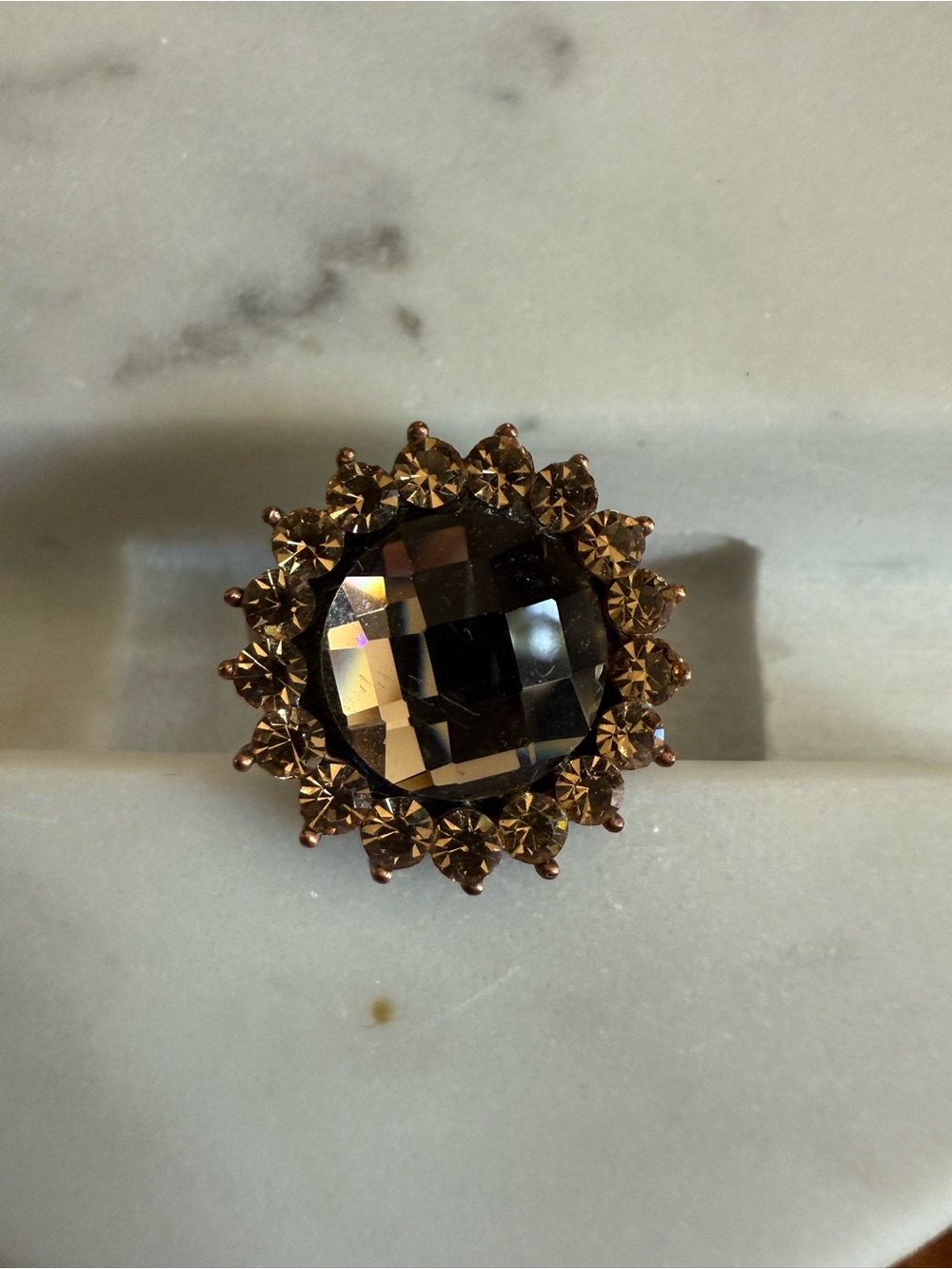Sunflower Smoky Crystal Halo Ring - Women's Fashion Jewelry